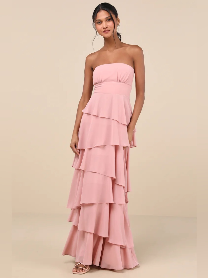 Lulus Gorgeous Essence Blush Strapless Tiered Maxi Dress Size Xs Nwt